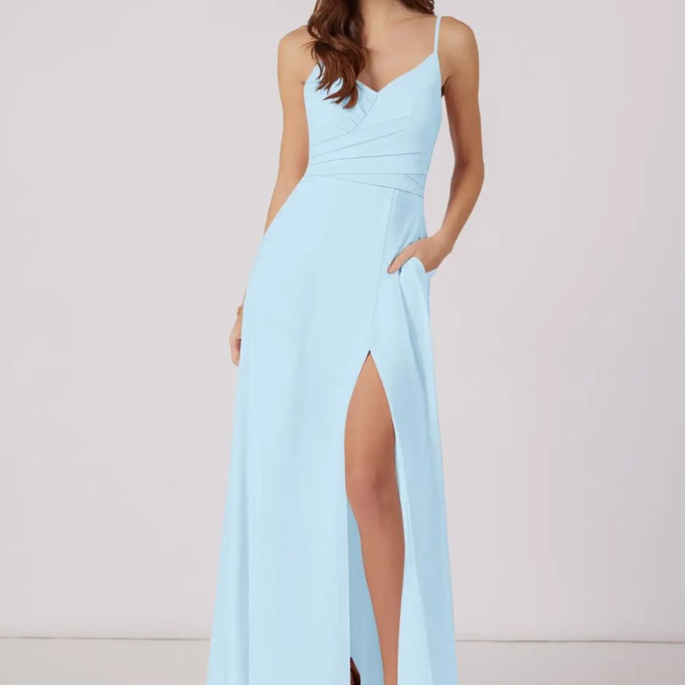 COPY - Azazie Citrina Dress: A-Line Chiffon Floor-Length Dress with Pockets Sky…